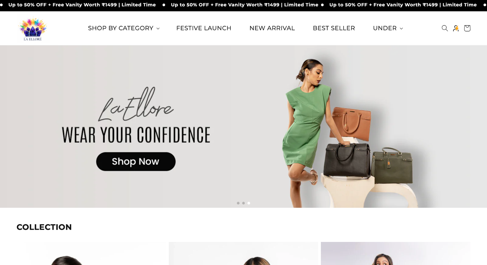 Shopify Ecommerce Development for La Ellore | Premium Vegan Handbags Portfolio